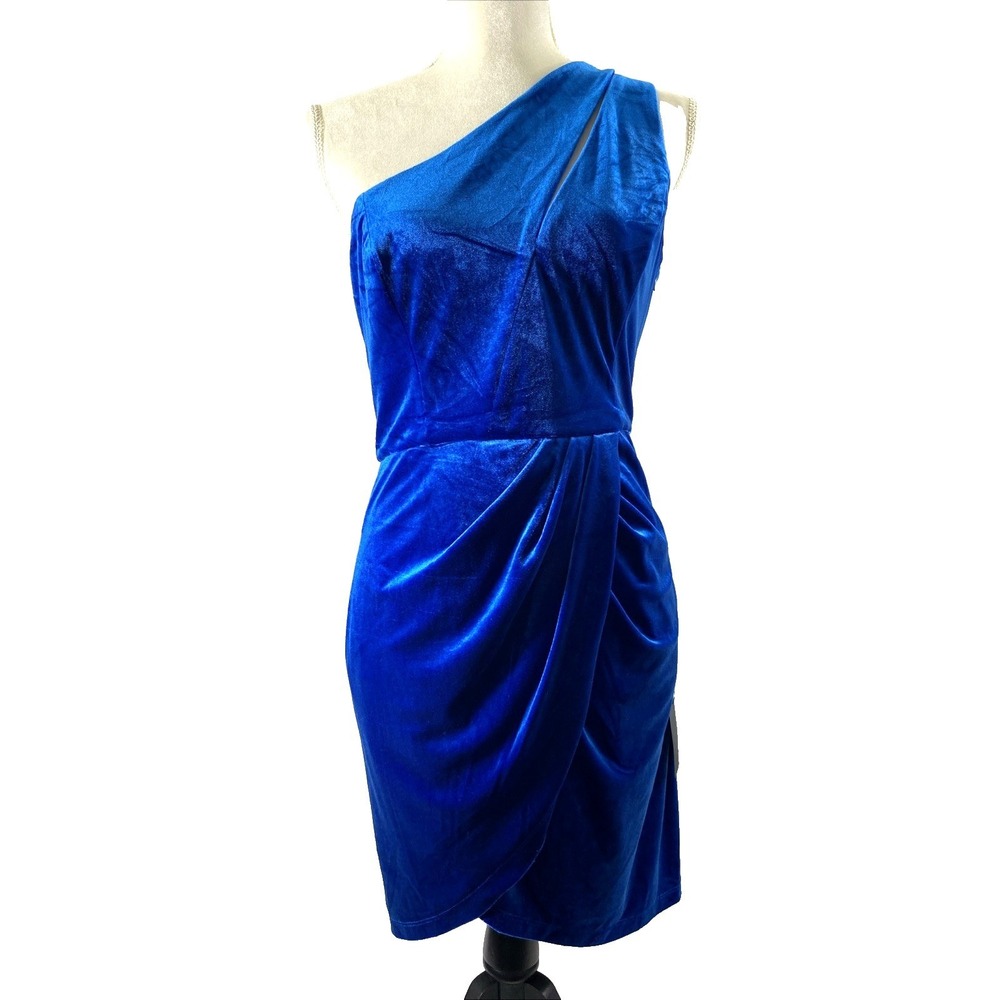 Lulus Dress Women Small Blue Velvet One Shoulder Cutout Tulip Hem Hoco Party NYE